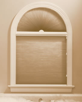 outside view of window shades arched windows